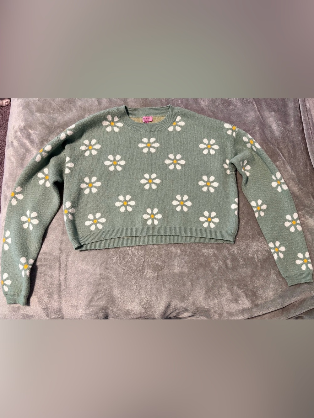 miami Sage Green Daisy Crewneck Sweater